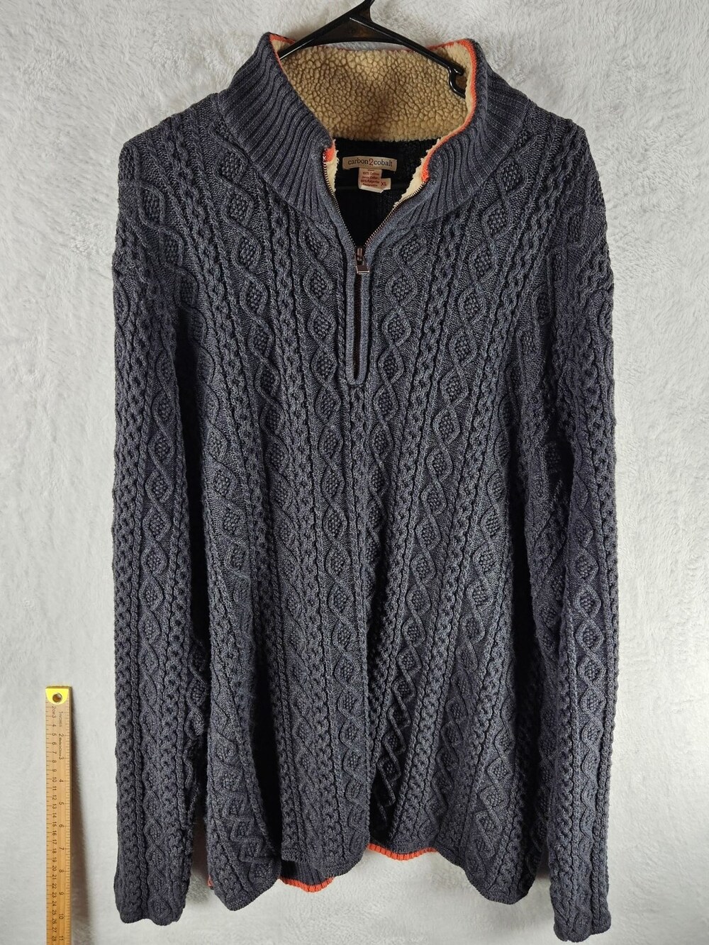 Carbon 2 Cobalt Cable Knit Quarter-Zip Sweater Navy Men's Size XL
